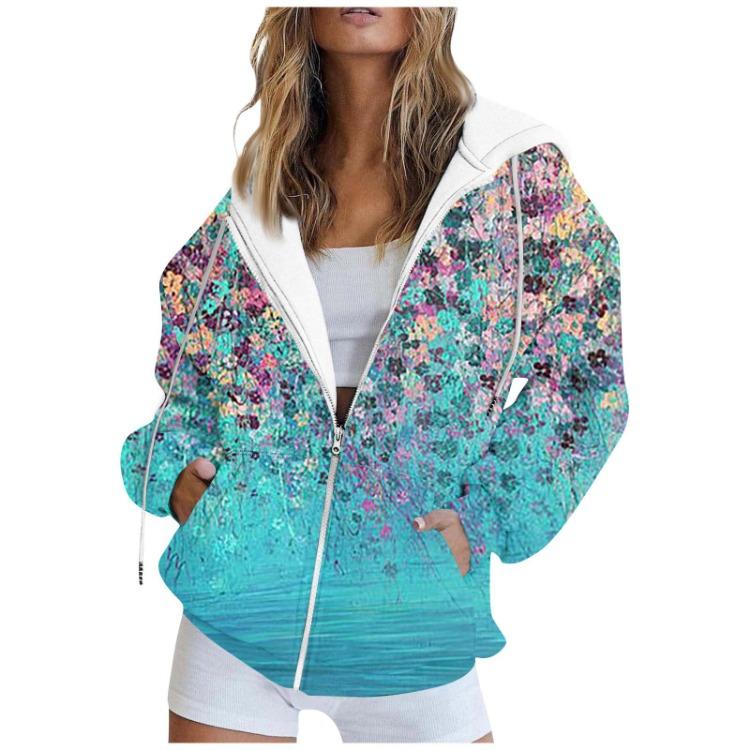 

Женская Мода Повседневная Толстовка с Принтом на Молнии Пальто Кардиган Куртка с Длинным Рукавом с Карманом Осенне-Зимний Свитшот XXL