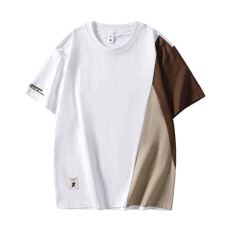 New Summer Pure Cotton Short-sleeved T-shirt for Men's Large Size Loose Contrasting Body Shirt