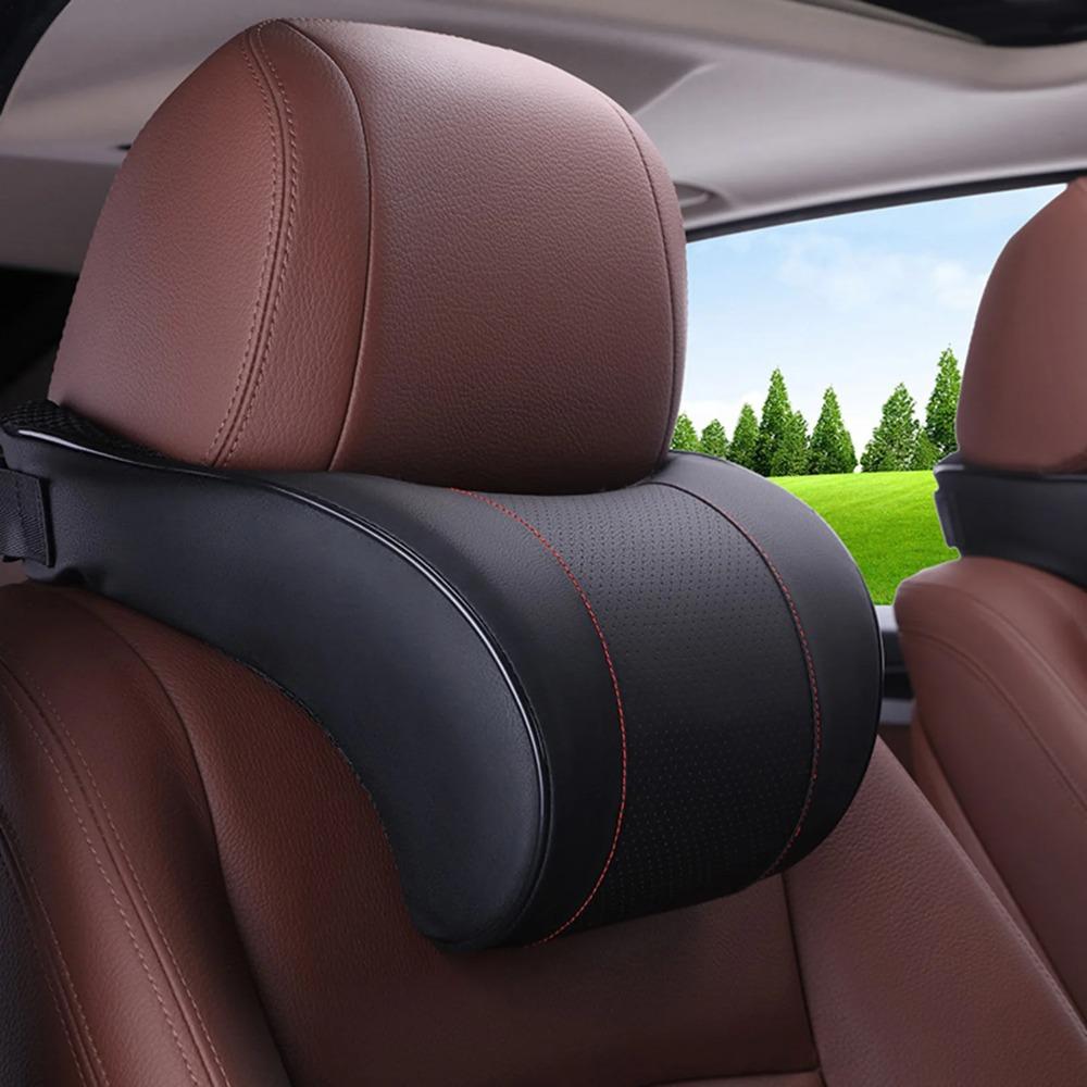 Memory Foam Car Neck Pillow – PU Leather Headrest Cushion for Comfortable Driving, Seat Headrest Pad for Auto Interior