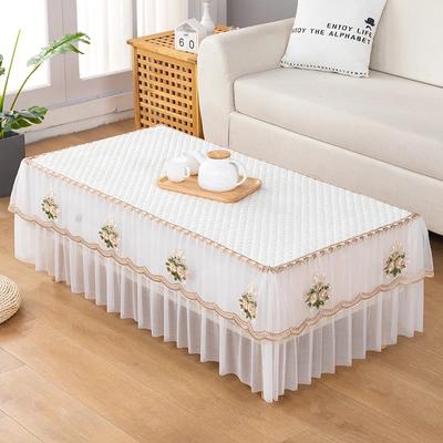 Mantel rectangular de algodón blanco con encaje para mesa de centro, con bordado, para mueble de TV, mantel de doble capa con todo incluido