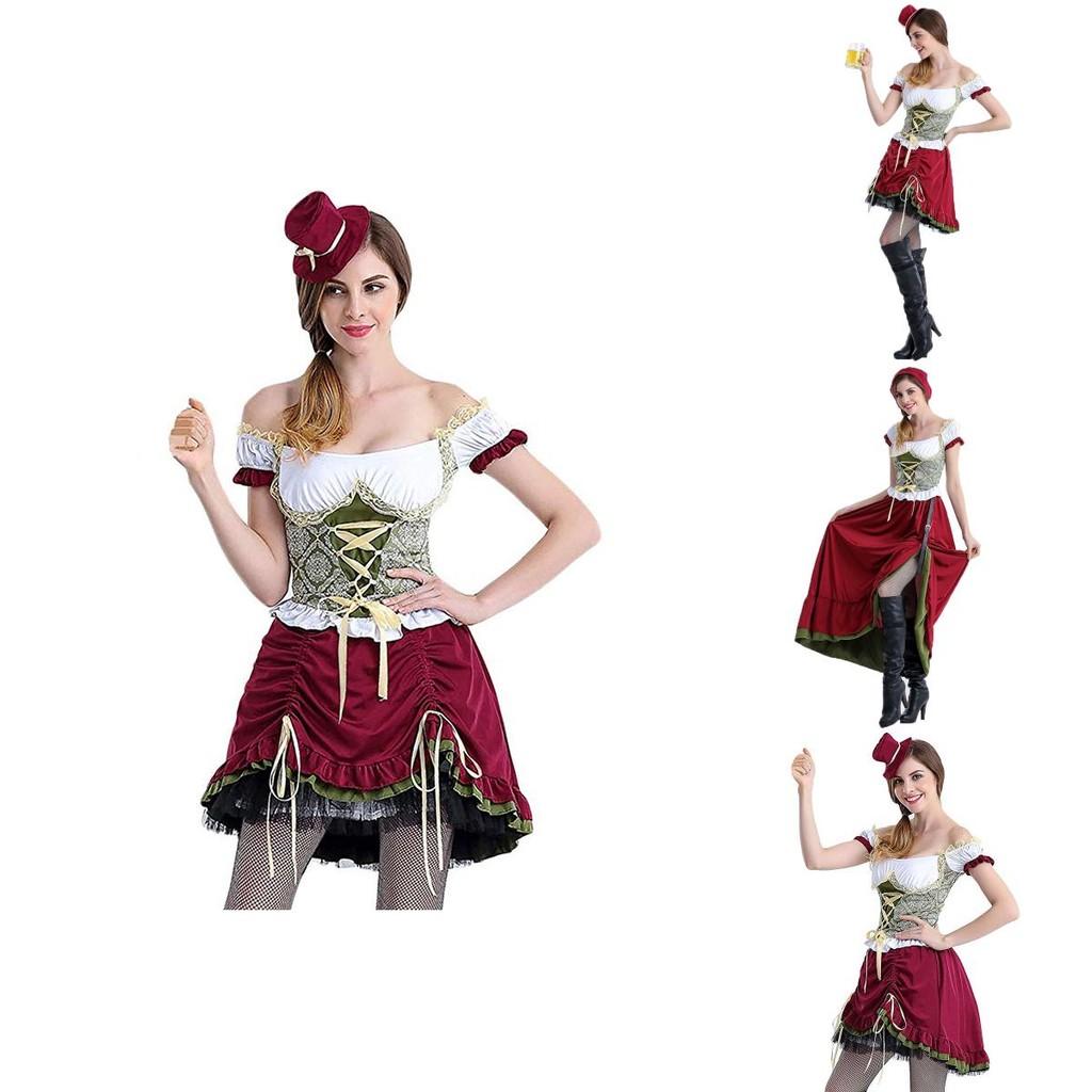 Oktoberfest Bavarian Dirndl Beer Wench Cosplay Costume With Puff Sleeves