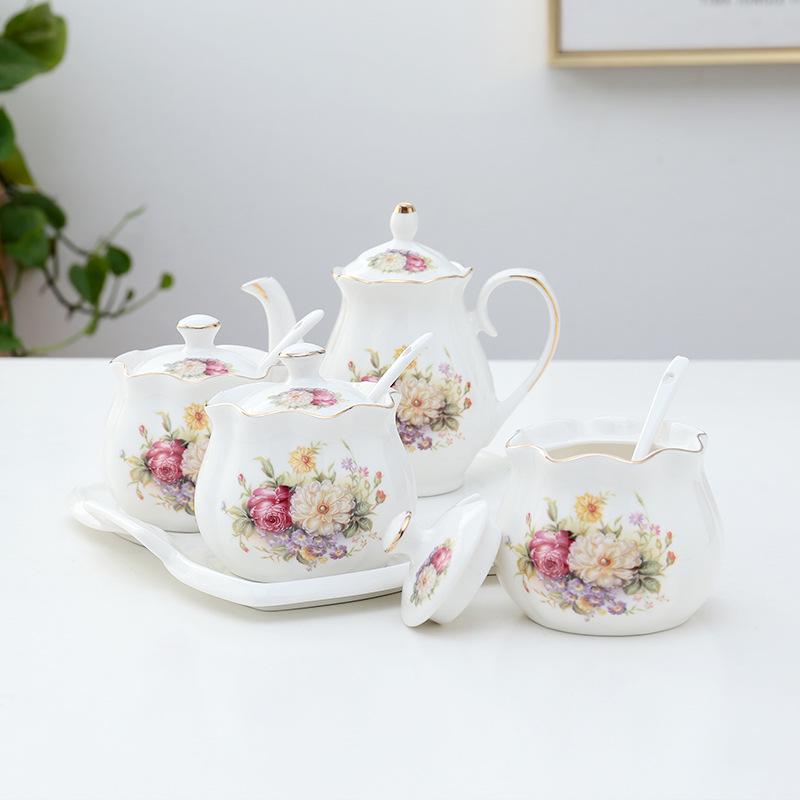 Lotus Ceramic Condiment Jar Set for Salt, Sugar, Soy Sauce, and Vinegar