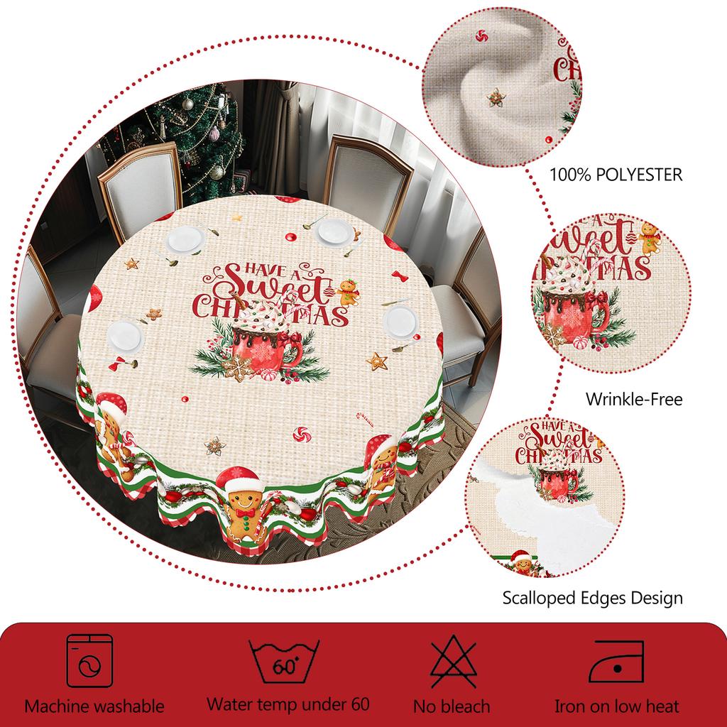 1 Piece Of Christmas Round And Rectangular Tablecloth, Various Sizes, Exquisite And Cute Gingerbread Man Pattern Tablecloth, Christmas Courtyard Table
