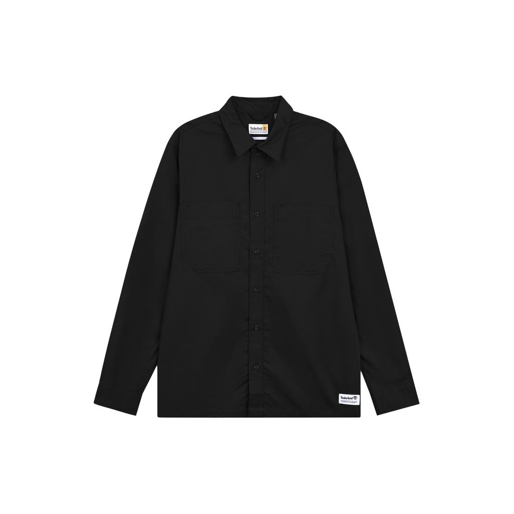 Timberland Solid Color Pocket Spliced Pointed Collar Long Sleeve Shirt Men shirts Black A2NHT-001