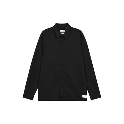 Solid Color Pocket Spliced Pointed Collar Long Sleeve Shirt Men Shirts Black A2NHT-001