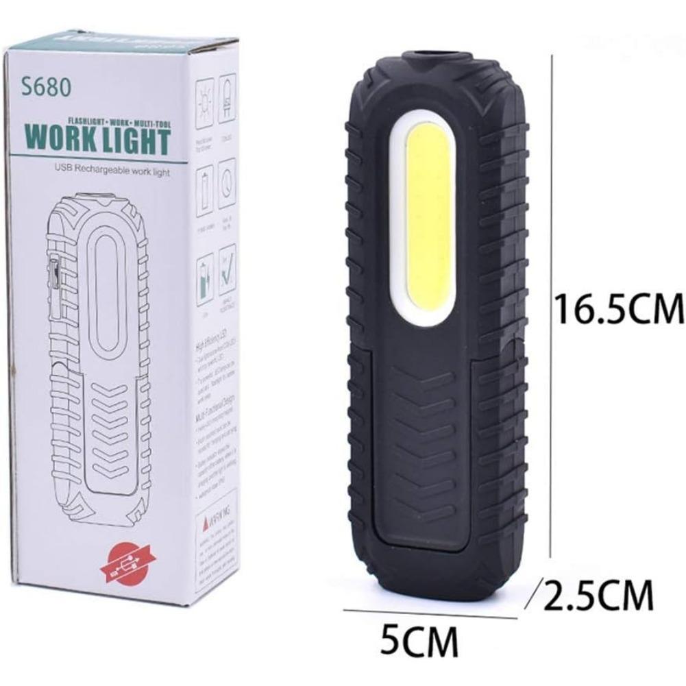 LED Work Light, Portable Rechargeable Torch Workshop Lamp COB Inspection Lights with Hook and Magnetic Base for Car Repair, Garage, Camping, Emergency