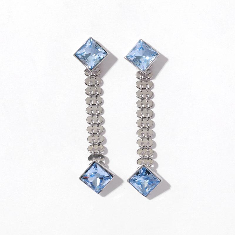 

Nohara Aoi Korean Style Elegant Glass-Inlaid Stud Earrings - Versatile Plain Color Metal Earrings for Women