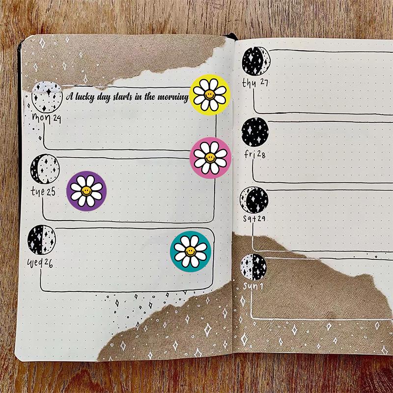 500pcs Flower Stickers Paper Cute Cartoon 1inch Reward Sticker Round Flower Seal Adhesive Labels for Journal Handmade Gift