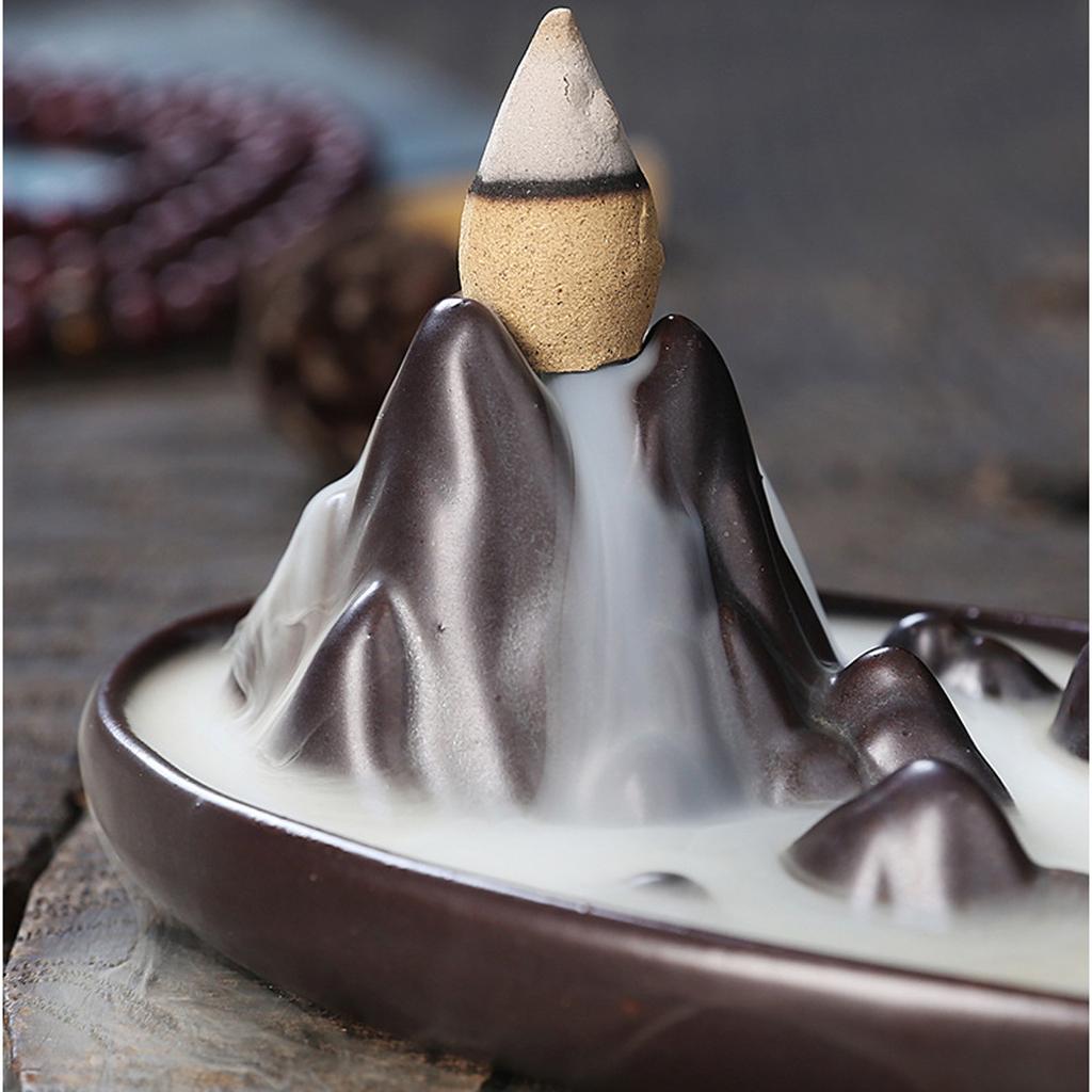 Ceramic Backflow Incense Burner Mountain Stream Design Smoke Waterfall Incense Holder for Home Office Meditation and Relaxation Use