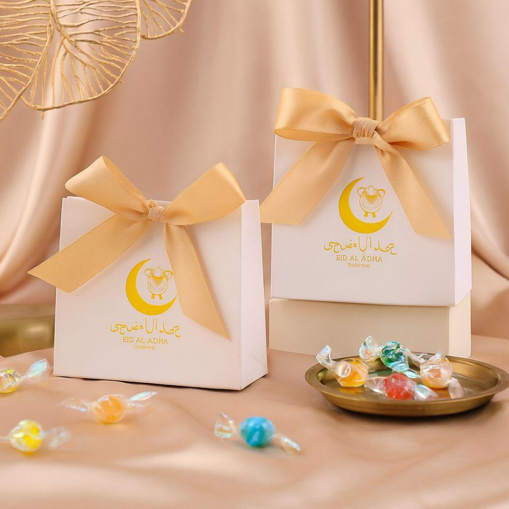 10 Stück Papier Eid Mubarak Geschenkbox Seidenband Snacks Geschenkbox Kreative Süßigkeitentaschen Eid Al Adha