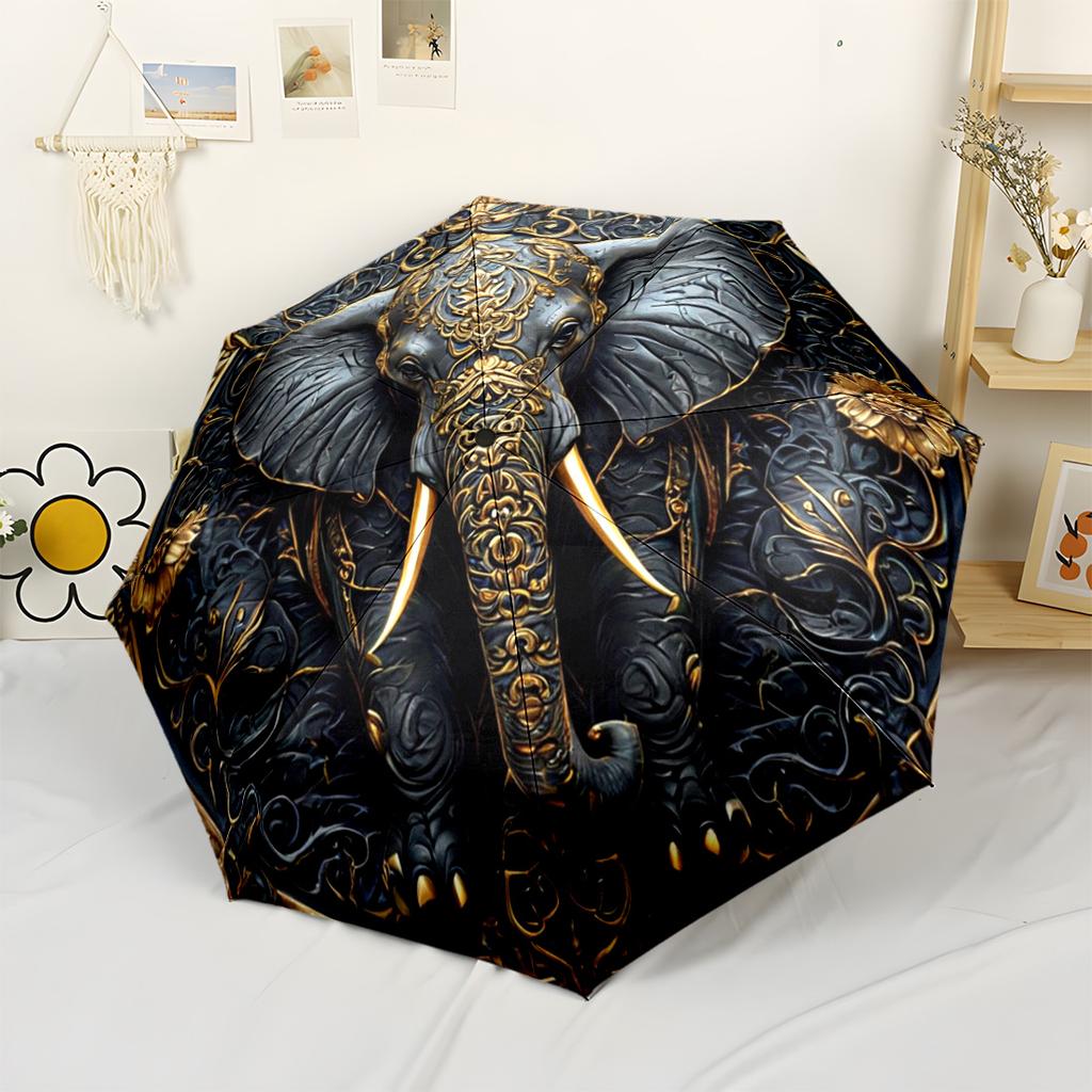 Elegant Yin Yang Elephants Outdoor Automatic Umbrella Sturdy 8 Rib Shaft Lightweight Travel Essential Fashionable Accessory Spiritual Gift