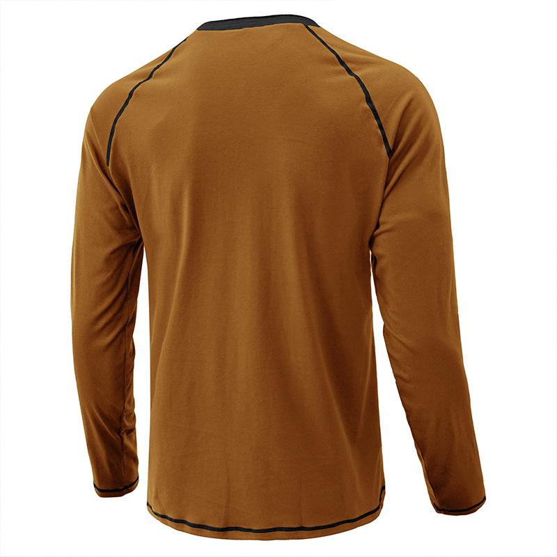 Herrenhemden, lange Ärmel, Pullover, Baumwolle, Henley-Hemd, Farbblock, Rundhalsausschnitt, Knöpfe, Unterhemd, Frühling und Herbst, Freizeitkleidung