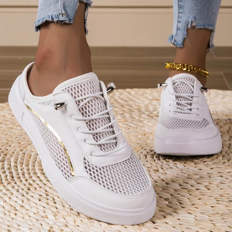 MAEDEF Women's Versatile White Shoes Thin Breathable Mesh Shoes Sandals White Outdoor Female Flat-bottomed Baotou Half Slippers