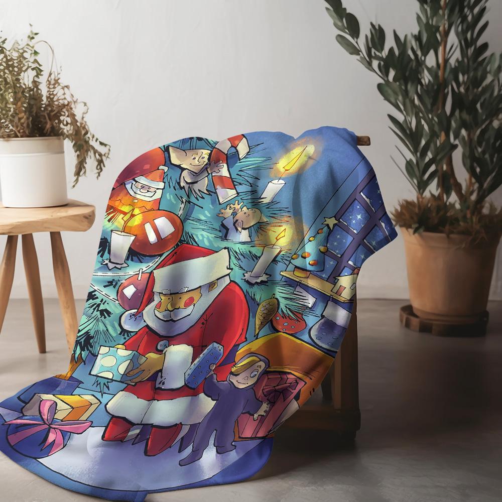 Tuniu Cute Santa Claus Christmas Throw Blanket for Sofa Bed Bedroom Decoration Gift 75x90cm