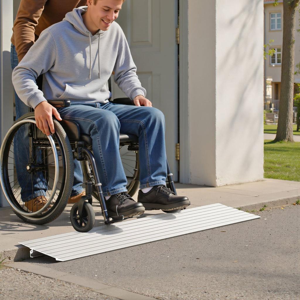 Door Threshold Ramp, 26 Mm Rise, Aluminum Alloy Threshold Ramp Rated 363 Kg Load Capacity, Handicap Ramps for Home Steps for Wheelchair, Scooters,
