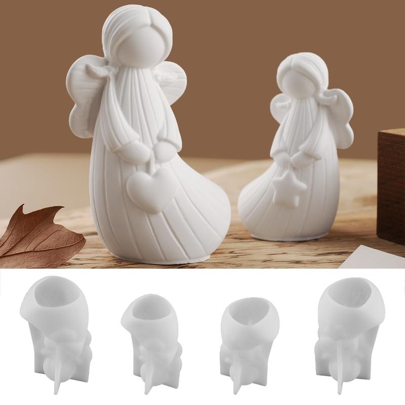 2Pcs Angel Silicone Moulds Diy Handmade Angel Plaster Resin Moulds With Heart Star Designs 3D Angel Decorative Sculptures Craft