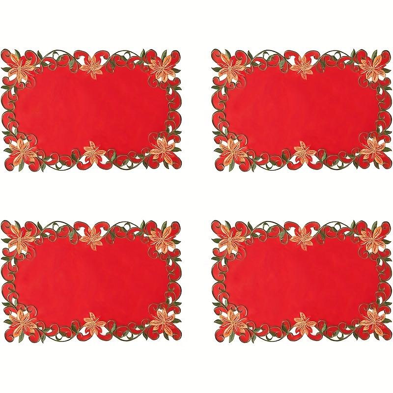 

4 шт. Красный цветок Зеленый лист Вышитые Ажурные Подставки - Пасторальный стиль Украшение мебели Подходит для Рождества