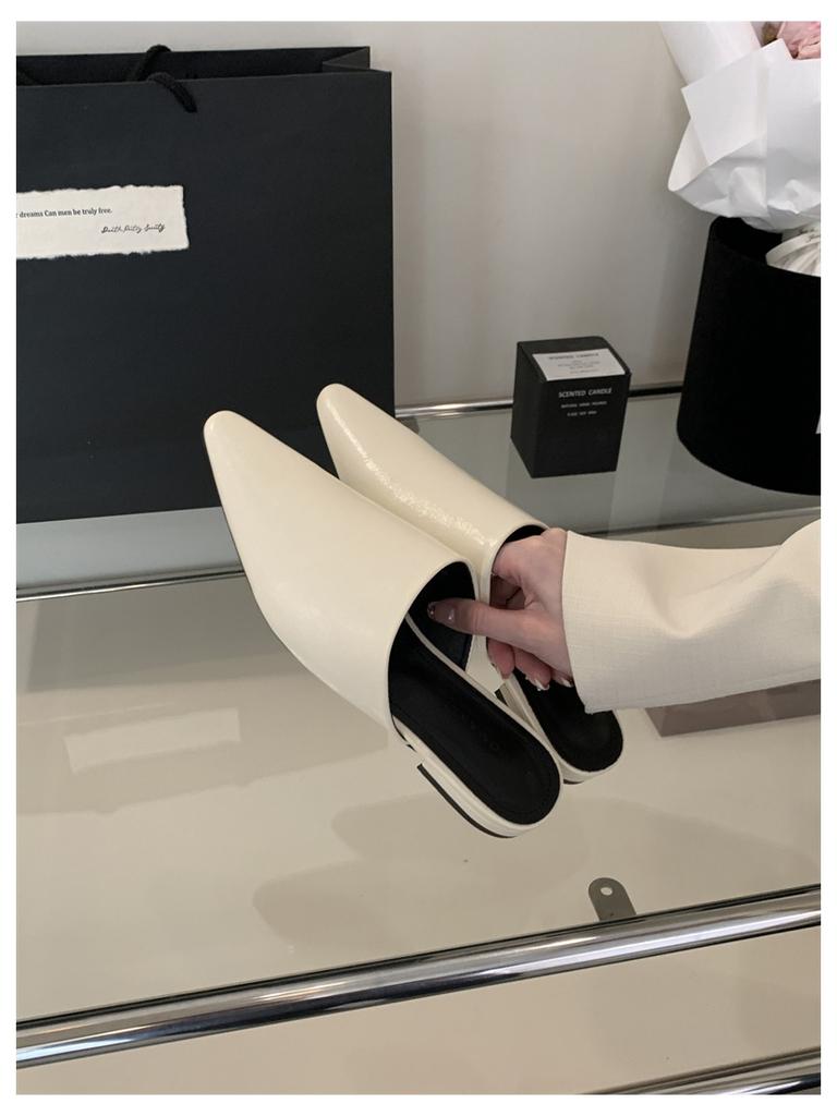 Designer 2025 Spring Pointed Toe Women Mule Slippers Female  Slip On Shoes Ladies Casual Loafers Flats Heel Slides Sandals Mujer