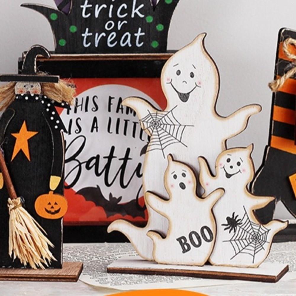 Holz Halloween Holzdeko Handarbeit Langlebig Kürbis Geist Fledermaus Ornamente Frohes Halloween Spaß Tischdekoration
