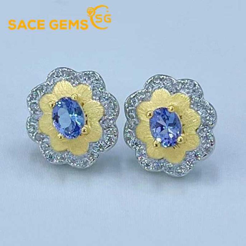 

SACE GEMS Стерлинговое серебро 925 пробы 3*4 мм Танзанит серьги-гвоздики Свадебная вечеринка Изящные ювелирные изделия в подарок синий