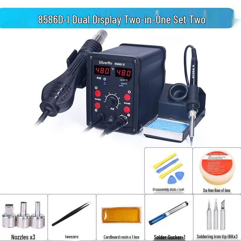 8586D High-Power 2-in-1 Desoldering Station: Constant Temperature Hot Air & Soldering Iron for Mobile Phone & Computer Chip Repair.