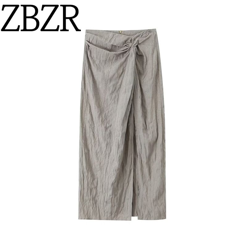 Za Summer New Arrival Women's Clothing Fashion Style Linen Asymmetric Slit Loose Casual Skirt 5221100