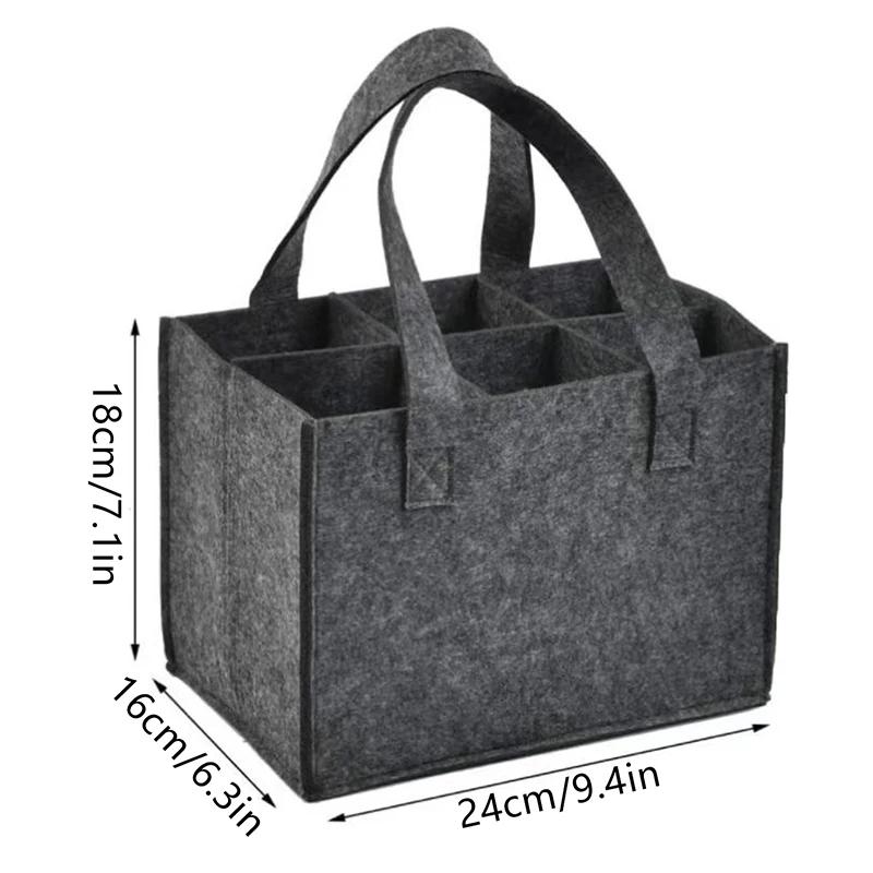 6 Bottles Felt Wine Bottle Holder Bag Grey Protective Wine Storage Bag Washable with Carry Handle Wine Bottle Carrier Wedding
