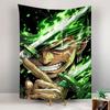 Roronoa Zoro One Piece Green Flame Katana Anime Wall Tapestry Manga Decor for Bedroom Game Room Gift for Fans