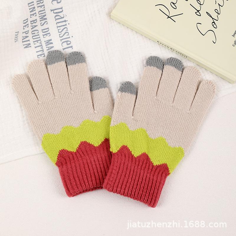 Double Layer Gloves Fleece Lined Thick Polar Fleece Jacquard Knit Warm Winter Riding Ski Gloves Women