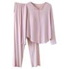 Women's Spring/Autumn Modal Pajama Set: Padded Cup, Long Sleeve, Long Pants, Side Pocket, Loose Fit - Wear Indoors or Out.