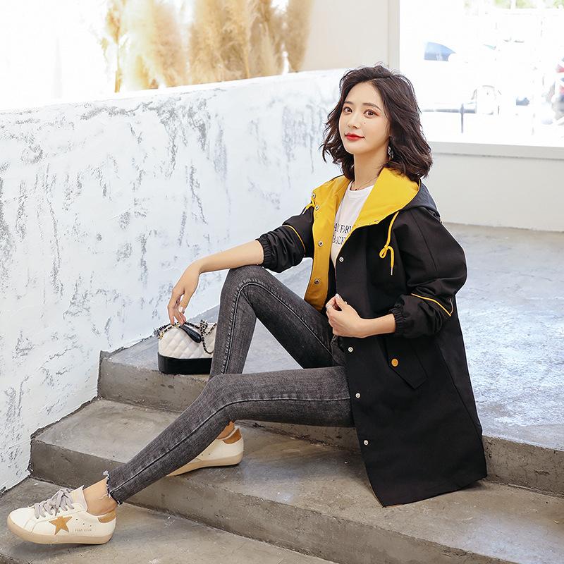 

Ветровка женская средней длины весна и осень большого размера толстое свободное и тонкое пальто XXXL чёрный