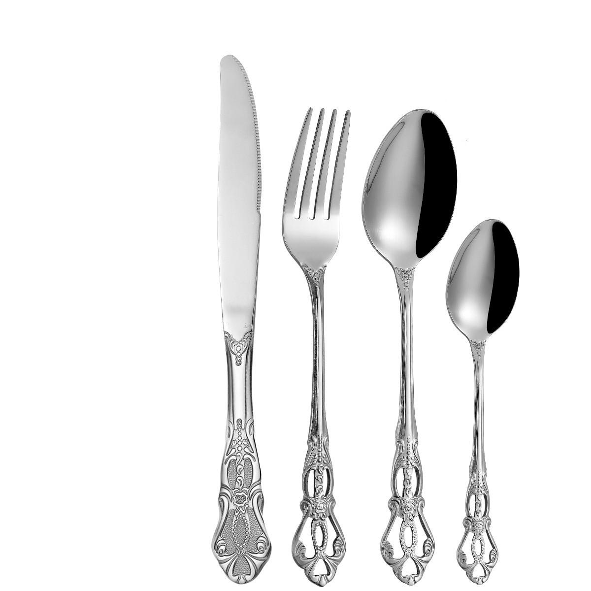 

24/32 шт. Золотой набор столовых приборов из нержавеющей стали, королевские ложки, вилки, ножи, кухонные столовые приборы, столовое серебро в западном стиле, подарочная посуда 24PCS серебряный