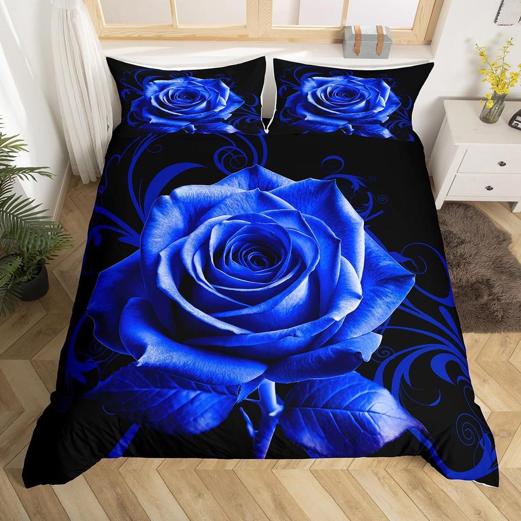 Blue Rose Digital Printed Duvet Set Three-Piece Valentine'S Day Gift Suitable For Bedroom Decoration Bedding