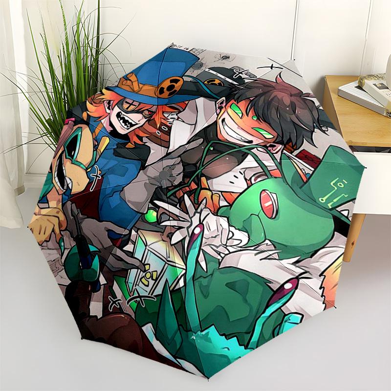 

1pc Outdoor Umbrella with Anime Characters, Automatic Opening/Closing, Portable 3-Fold Design, 8-Rib Iron Frame - Perfect Gift for Fans, Traveler
