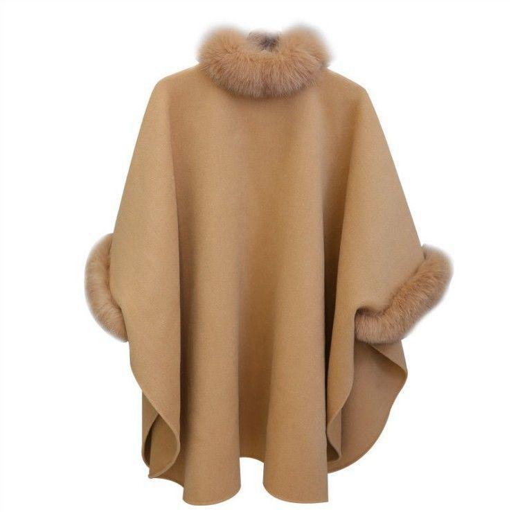 Hepburn Style Mid-Length Wool Coat with Imitation Fur Collar for Women
