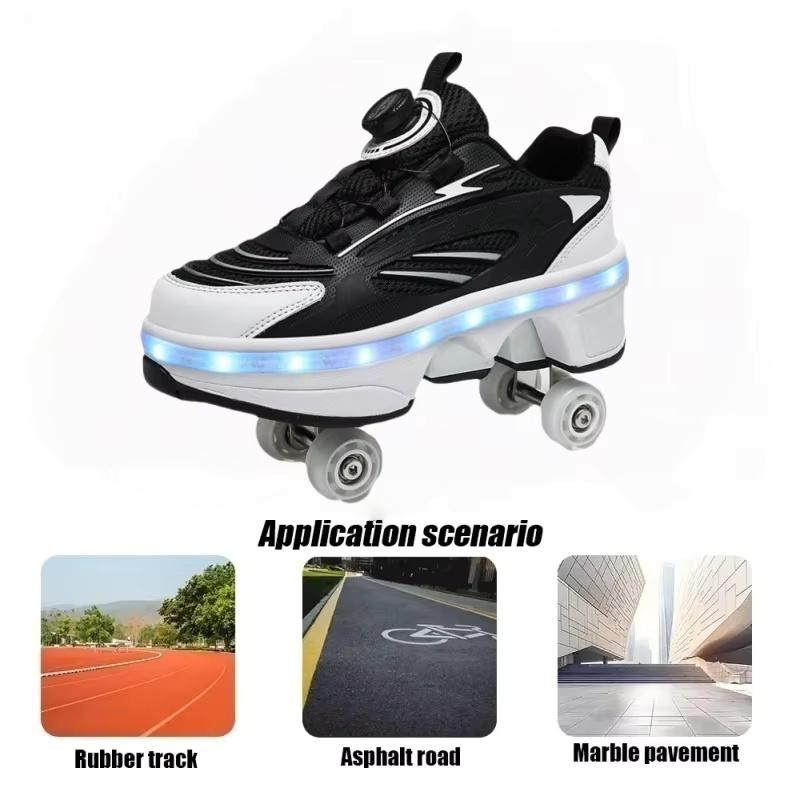 Shoes with Wheels Rotating Button Type Knob To Adjust Roller Skates New Deformed Parkour Skates Special Gifts for Girls