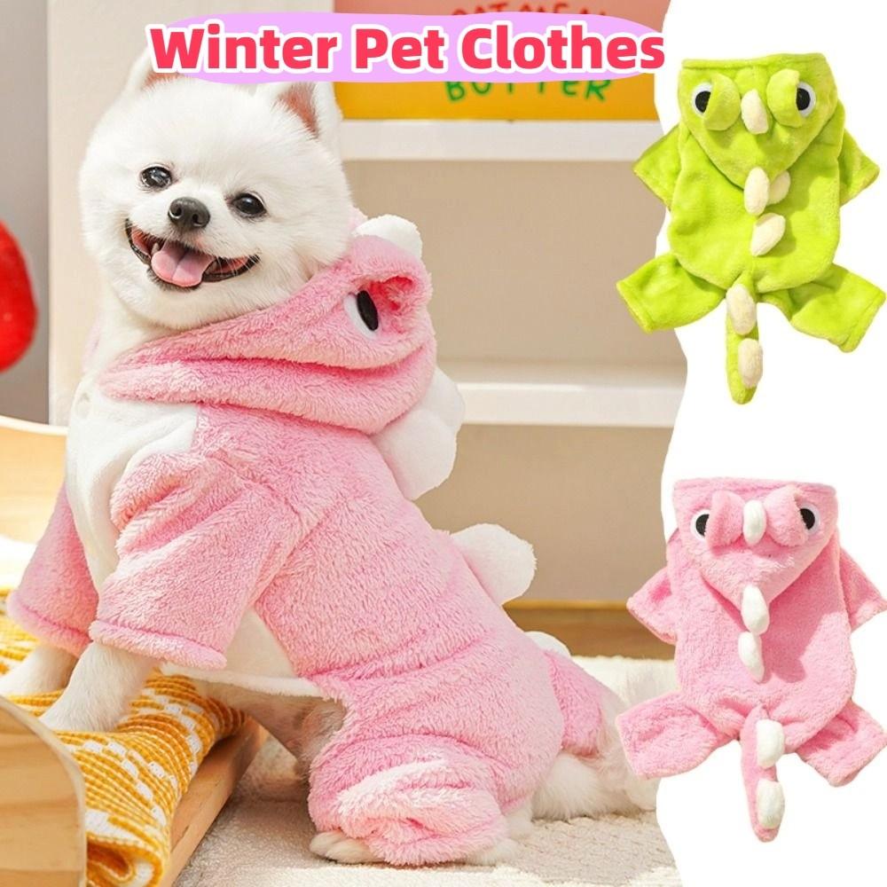 Cartoon Dinosaur Puppy Cat Clothing Thickened Dog Pullover Hoodie Winter Pet Clothes  Small Dogs