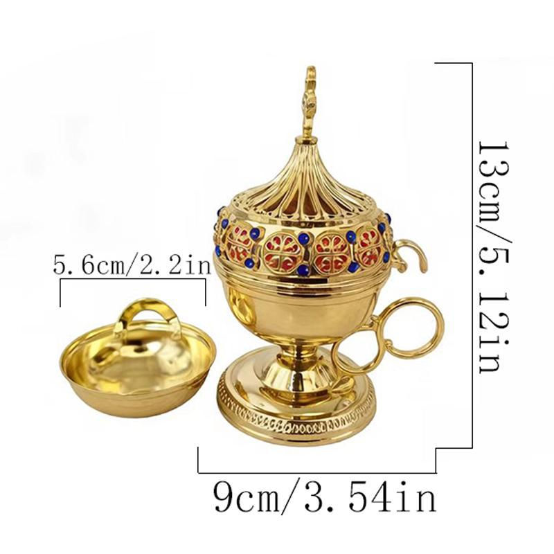 

New Byzantine Gold Plated Orthodox Incense Burner with Enamel Gems for Church Liturgy Home Altar Prayer Religious Devotion Gift