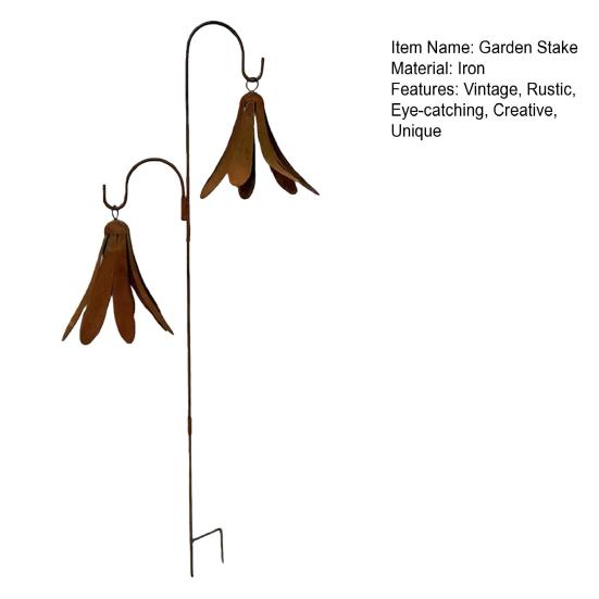 Doppelglocken Gartenstab Rustikales Windspiel Hofkunst Outdoor Eisen Windglockenstab für Rasen Hof Terrasse Gartenweg Dekor
