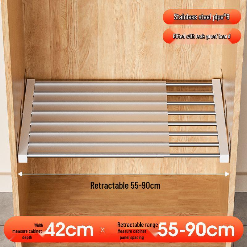 Multi-Layer Divider Cabinet & Telescopic Shoe Rack with Stainless Steel Sink Shelf
