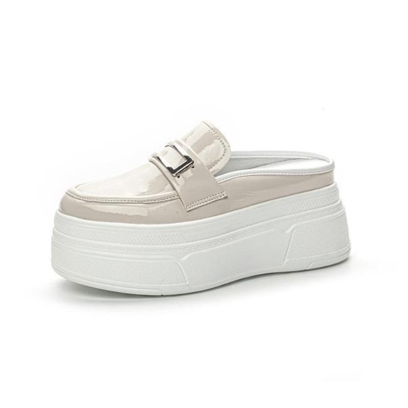 Fashion 8.5cm Patent Synthetic Leather Platform Wedge Casual Pumps Chunky Heels High quality Summer Spring Slipper Fashion Sandals Shoes