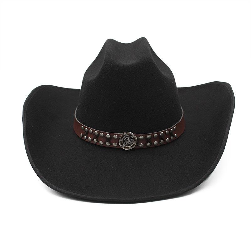 Британский 9,5 см Широкие Поля Белый Джазовый Цилиндр Сезонный Шерстяной Цилиндр Простой Войлочный Модный Ковбойский Шляпа M（56-59cm） чёрный