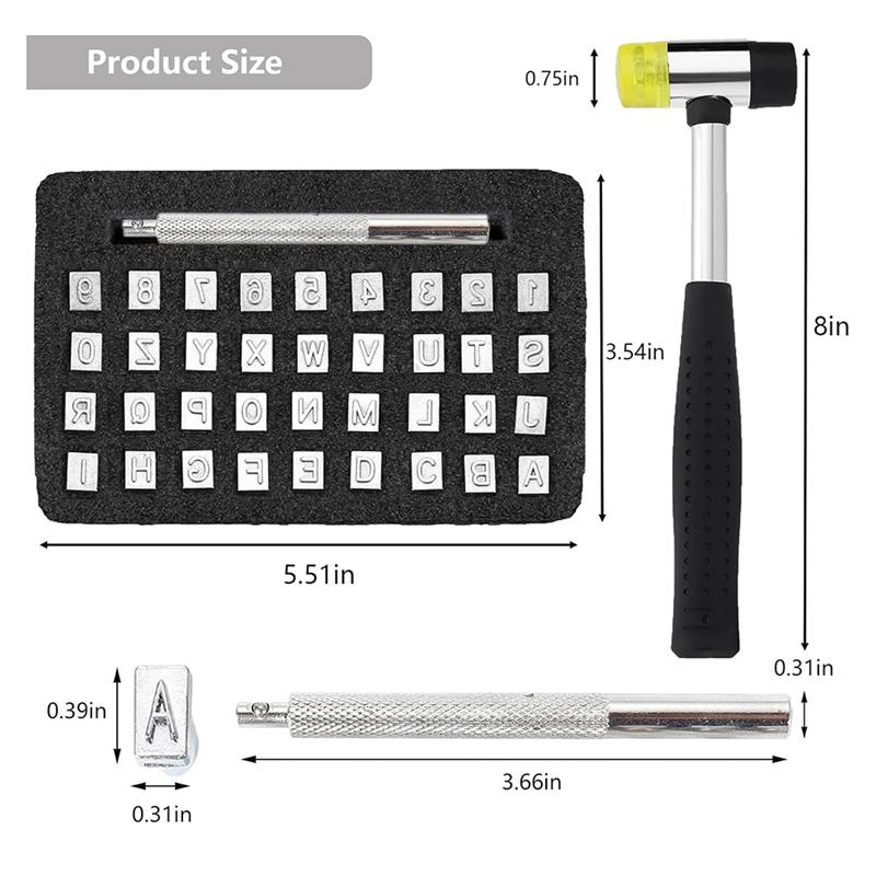 M-Modern-38 PCS Leather Stamping Tools, Alphabet Leather Stamping Kit With Rubber Hammer, For Leather Working(6Mm)