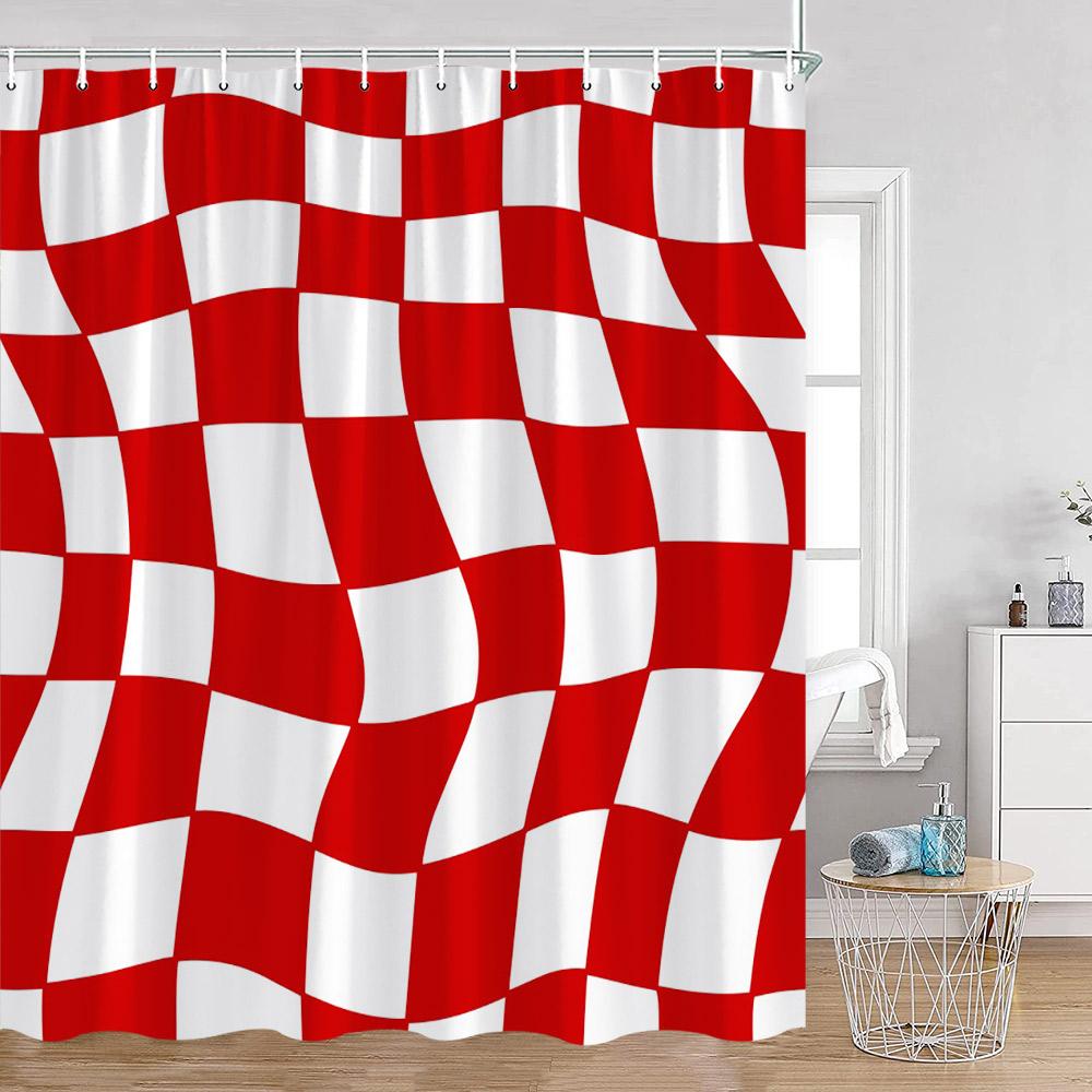 Colorful Checkerboard Shower Curtain Black White Blocks Distorted Chess Board Bathroom Curtain Modern Abstract Bath Decorations