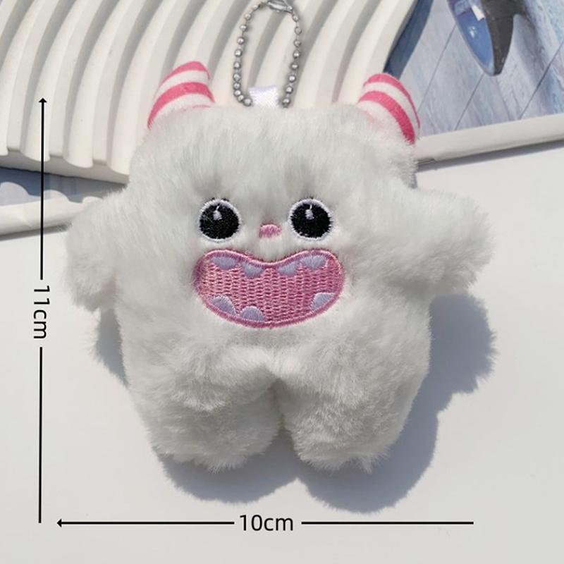 Plush Snow Monster Keychain Girls Cute White Green Cartoon Furry Toy School Bag Pendant Keyring Car Keyholder Plush Accessories