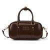 Elegant PU Leather Bowling Bag Solid Color Korean Style PU Boston Bag Handbag Large Capacity Sling Bag Outdoor