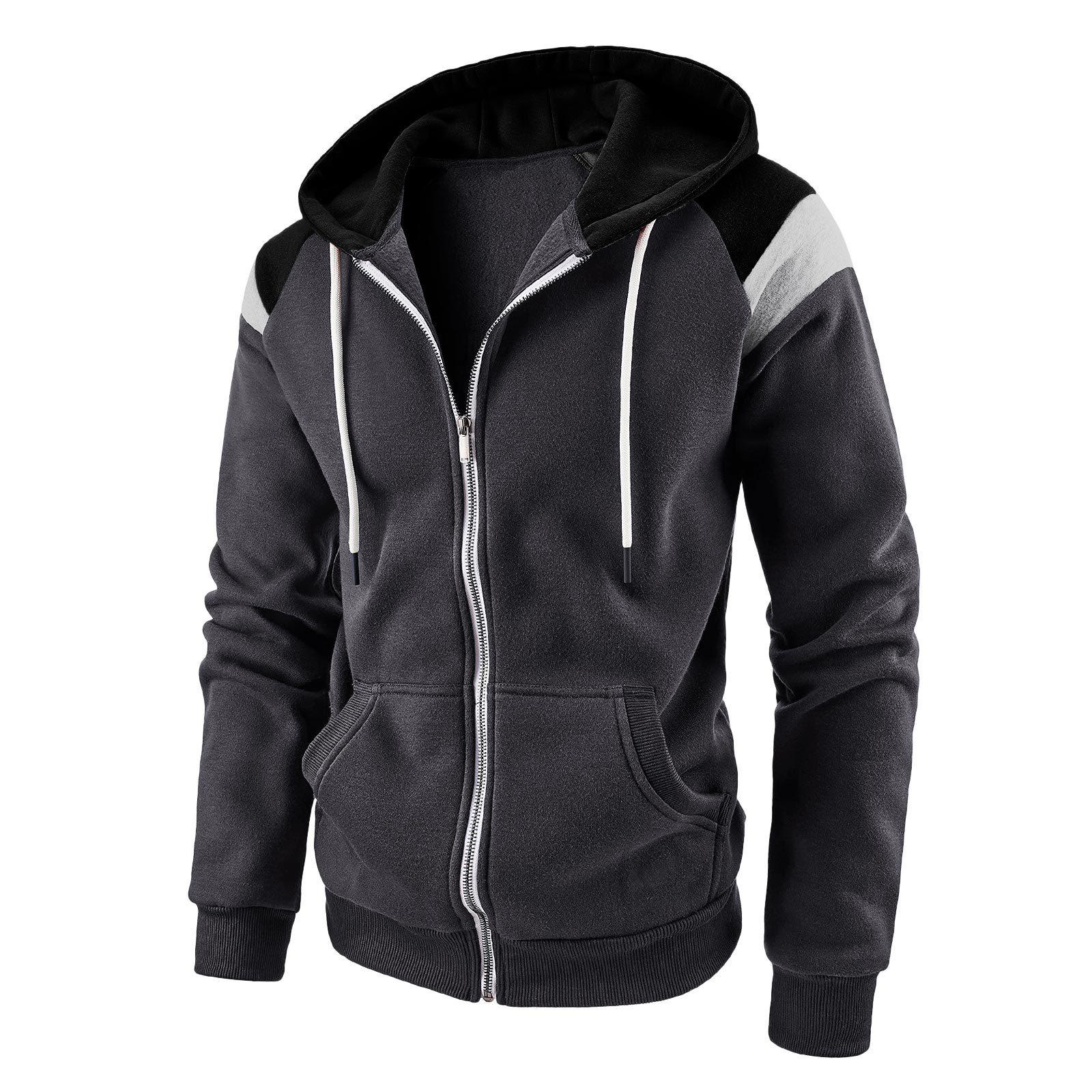 

European & American Men s Color Block Contrast Casual Hoodie L темно-сірий