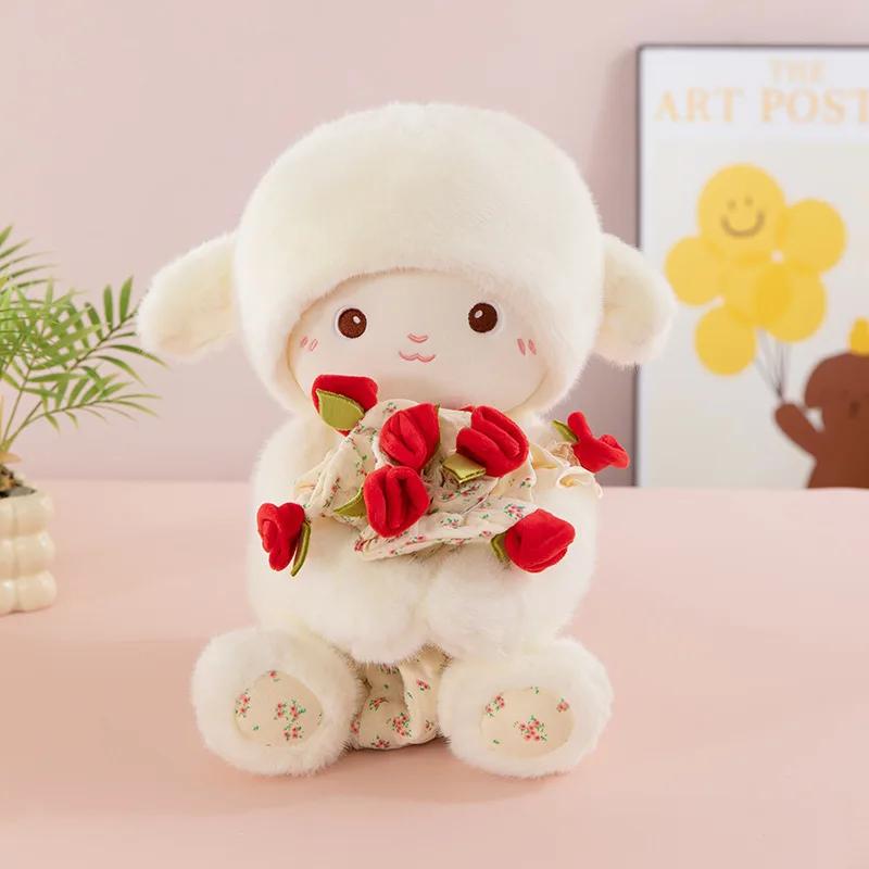 30/45Cm Cute Rose Little Lamb Plush Toy Adorable Doll Stuffed Soft Sheep Flower Valentine'S Day Gifts For Girlfriends Home Decor