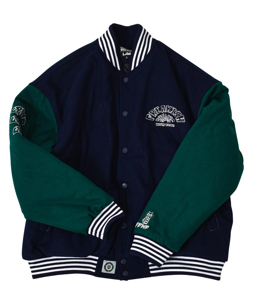 Freakish Building Weird Picnic Varsity Jacket (Navy)