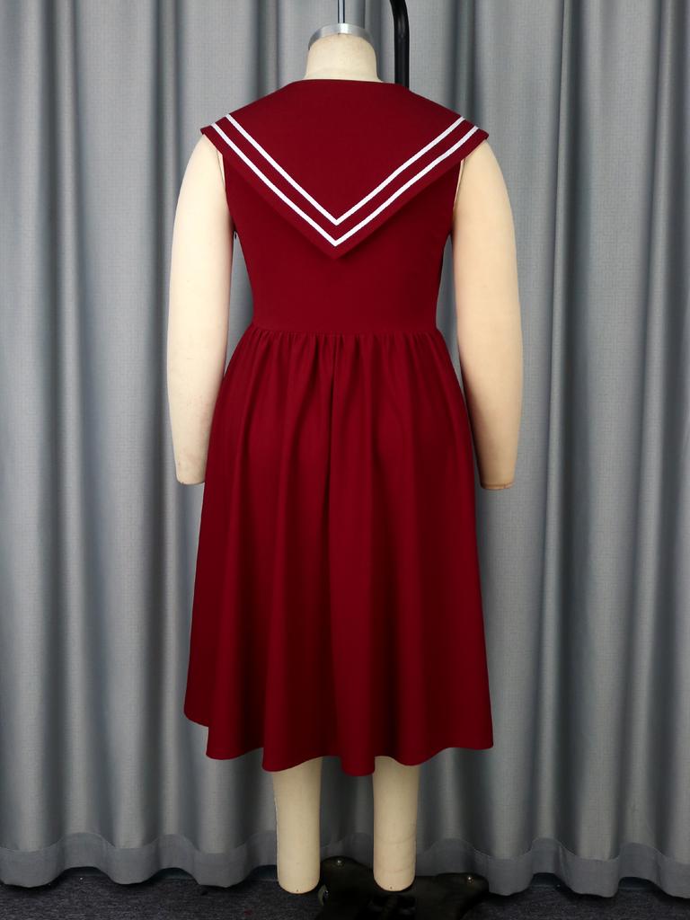 Codzienna sukienka A-line dla kobiet z marynarskim kołnierzem, detalem w postaci kokardy, bez rękawów, plisowana, midi, elegancki styl vintage, letnie stroje codzienne